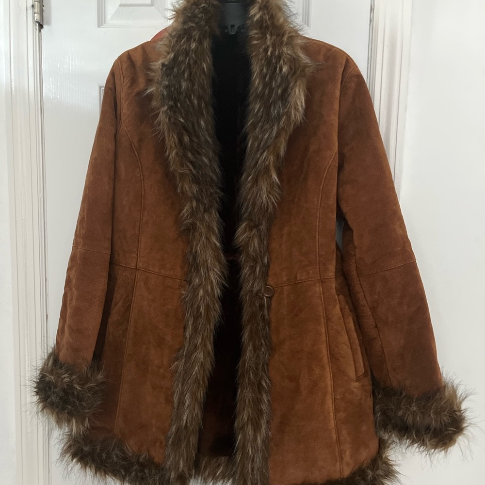Wilson’s Leather Pelle Studio Fur lined & Trimmed Suede Coat
